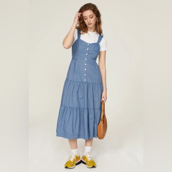 Madewell Stripe Tiered  Sleeveless Button-Down Dress - Picture 1 of 10
